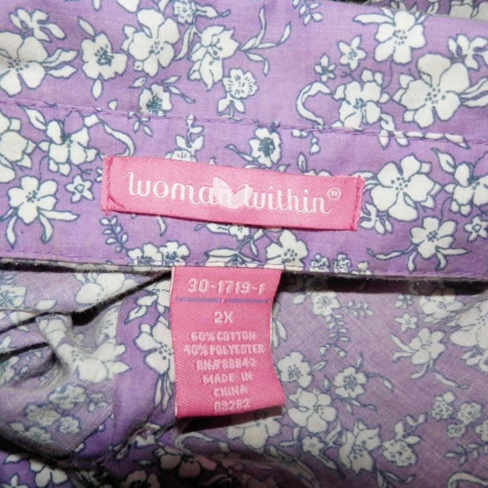 Women Within 2X 3X Purple Top Floral Button E316 - Picture 5 of 5